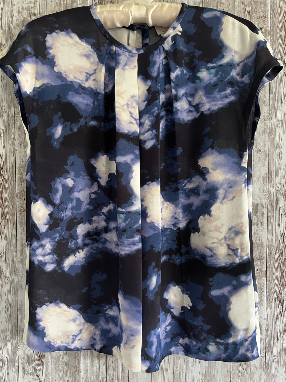 kate spade Navy, Blue and White Abstract Cap-Sleeve Blouse Business Size 2